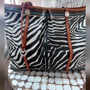 Brighton Vera Collab tote bag zebra print brown leather accents heart charm